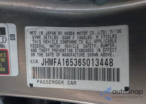 2006 Honda Civic Lx from USA, damaged, VIN JHMFA16536S013448
